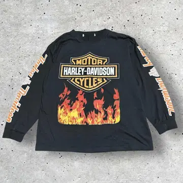 인기! 할리데이비슨 프레임 불꽃 롱T 소매 프린트 블랙 XL