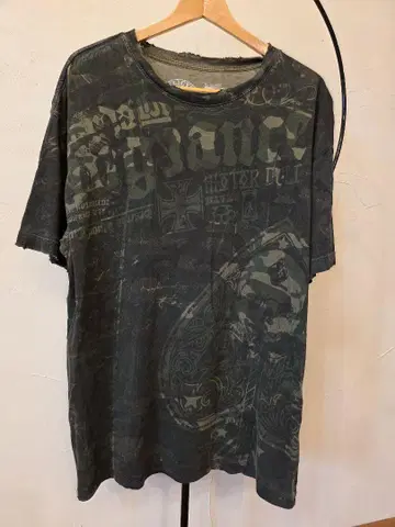 Affliction T셔츠 반팔 밀리터리 스트릿 스타일 데미지 가공