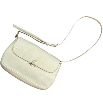 에네스베 마이크로 숄더백 로고 금장 장식 주름 가죽 아이보리 화이트