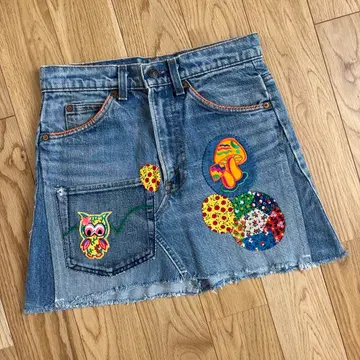 70s 패치워크 패턴 levi's 미니 스커트 빈티지