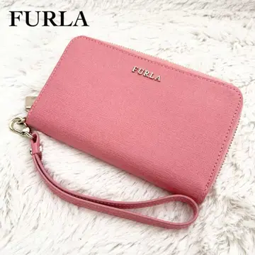 FURLA 훌라 장지갑 스트랩 포함 라운드 지퍼 핑크
