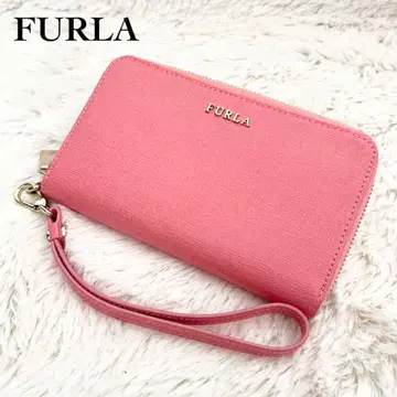 FURLA 훌라 장지갑 스트랩 포함 라운드 지퍼 핑크
