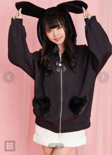 [ 새상품급 ] 지뢰계 토끼 귀 퍼 후드티 블랙 시크릿허니