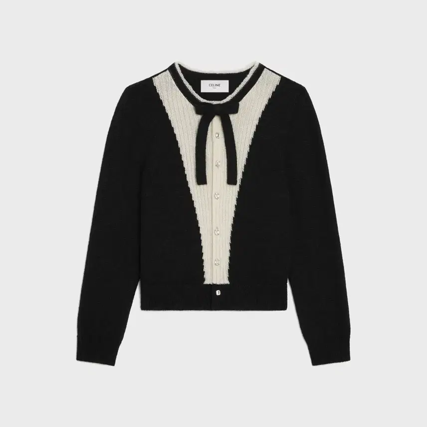 셀린느 [BTS 뷔님 착용] 23fw 보우 디테일 컬러블록 가디건 사진 1