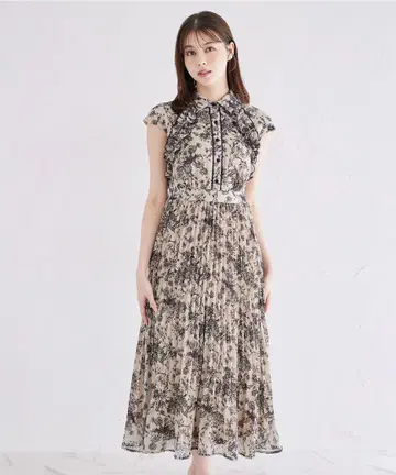 새상품 tocco 프릴 달린 플라워 프린트 셔츠 플리츠 원피스 블랙