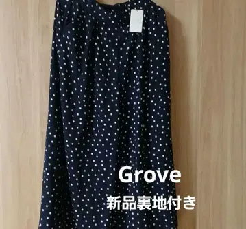 [ 택 포함 새상품 ] 그로브 grove 도트 와이드 팬츠 안감 부착