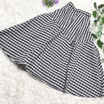 23구 빅 사이즈 XL 상당 깅엄 체크 플레어 스커트 안감 부착