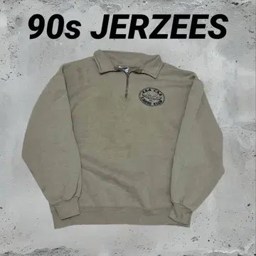 90s JERZEES 올리브 그린 하프 지퍼 USA 제 L 사이즈