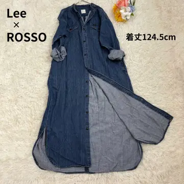 Lee ROSSO 데님 롱 맥시 셔츠 원피스 밴드 카라 긴팔