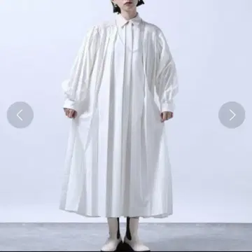 HARE 플리츠 슬리브 원피스 화이트 베이지 긴팔