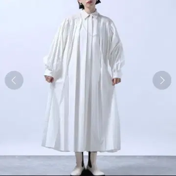 HARE 플리츠 슬리브 원피스 화이트 베이지 긴팔