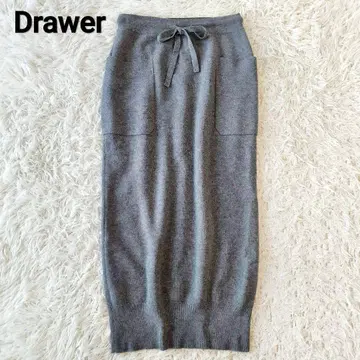 Drawer 12G 울 캐시미어 파일 니트 스커트 그레이