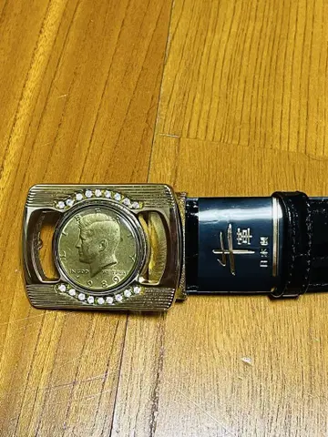 케네디 골드 코인 버클 벨트 천연 가죽제 길이 120cm