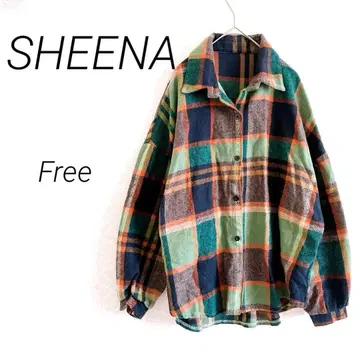 SHEENA 긴팔 체크 셔츠 Free 그린&네이비 컬러풀 캐주얼