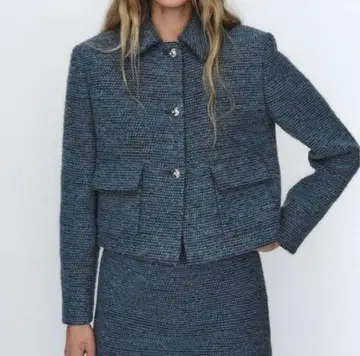 [ 새상품급 ] ZARA 부클레 숏 자켓 스티치 M 블루