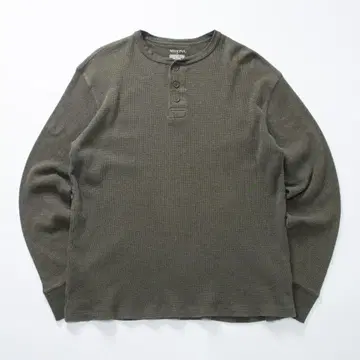 멜로 나 서멀 롱T 헨리넥 그린 카키 면 100%