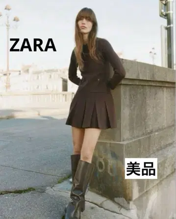 [ 새상품급 ] ZARA 숏 기장 니트 플리츠 원피스 자라 브라운