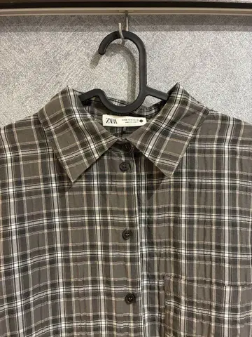ZARA 체크 무늬 긴팔 셔츠 그레이 계열