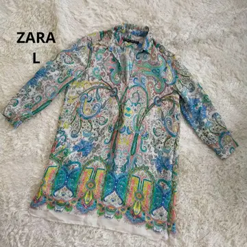 ZARA 멀티 컬러 올 패턴 원피스 블라우스 오픈 카라 L