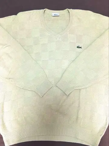 LACOSTE 라코스테 옐로우 컬러 체크 무늬 V넥 스웨터 니트
