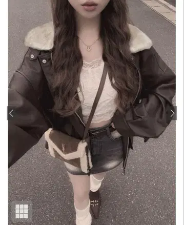 GRL 퍼 티펫 부착 가죽 블루종[fo1988]