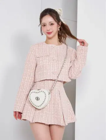 다리치 팬시 트위드 셋업 핑크