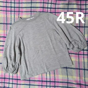 45R 워셔블 울 T셔츠/퍼프 슬리브/그레이지