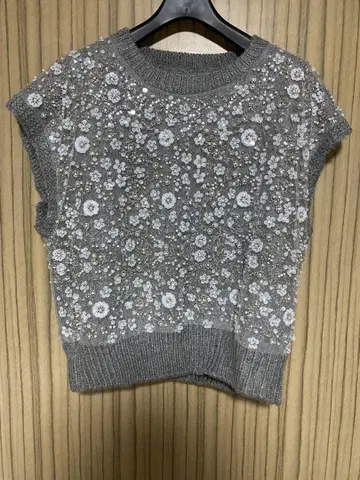 ZARA 비즈 니트 베스트 그레이