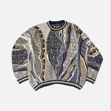 90s 캐나다제 3D 니트 TUNDRA 초레어 멀티 컬러 기하학 패턴