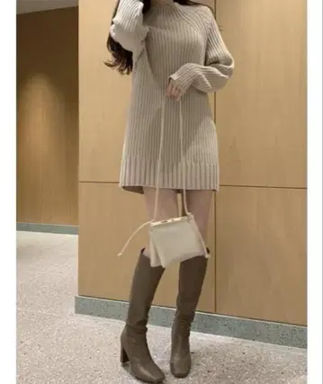 SNIDEL 베이지 리브 니트 원피스