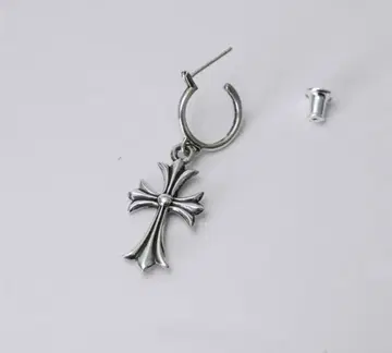 크로스형 후프 귀걸이(한쪽용) 실버 순은 귀걸이 실버 한쪽 1개 남성용