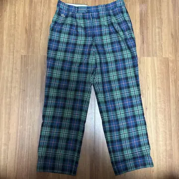 80s LACOSTE 울 체크 팬츠 블랙워치 문자 악어 일본제