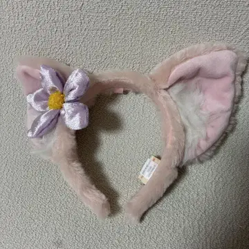 고양이 귀 머리띠 핑크 꽃 장식