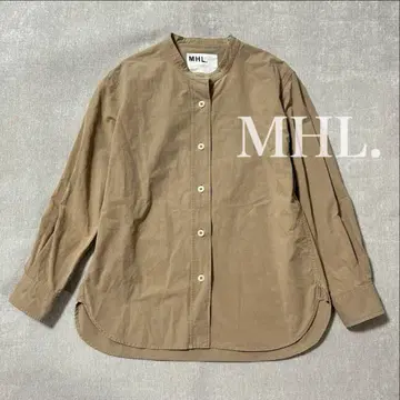 MHL 코튼 린넨 오버 사이즈 밴드 카라 긴팔 셔츠