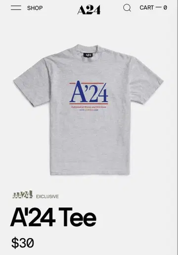 미사용 새상품 A24 Tee 한정판 셔츠