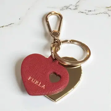 FURLA 훌라 더블 하트 참 키링 키홀더 빨간색 x 금