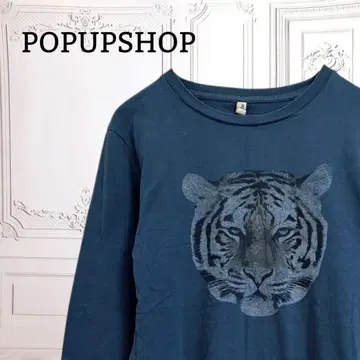 [ POPUPSHOP ] T셔츠 긴팔 롱티 오가닉 코튼 [ S ] 네이비