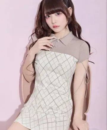 미셸 마카롱 모노그램 니트 미니 원피스