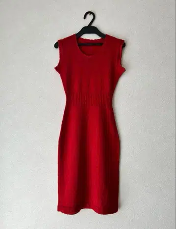 새상품급 슬리브리스 니트 원피스 레드 구제 의류 빈티지 리브