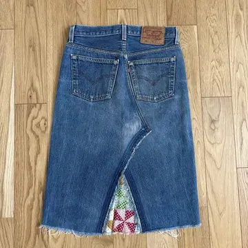 70s 빈티지 패치워크 패턴 levi's 데님 스커트