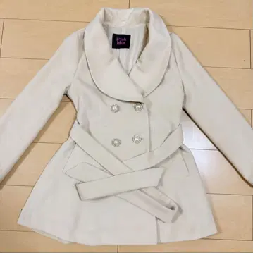Pink Mix 아이보리 더블 브레스트 피 코트