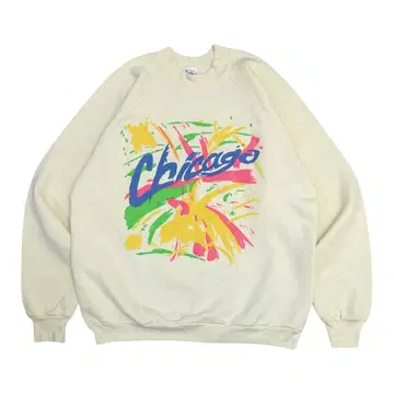 90s 빈티지 맨투맨 USA 시카고 수베니어 팝아트 형광