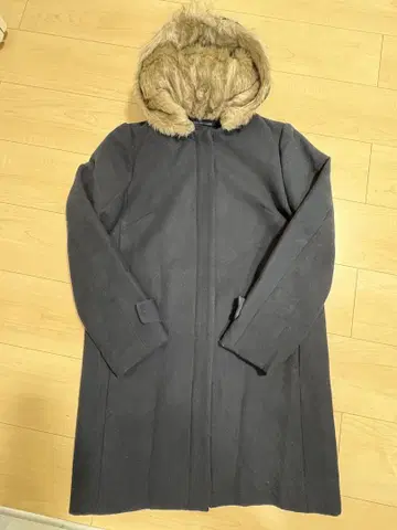 퍼 후드 네이비 롱 코트