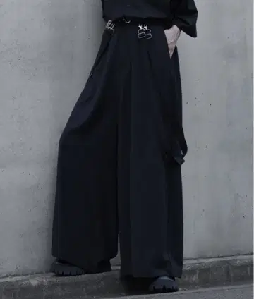 cussil 드레이프 루즈 실루엣 하이웨스트 풀렝스 더블 서스펜더