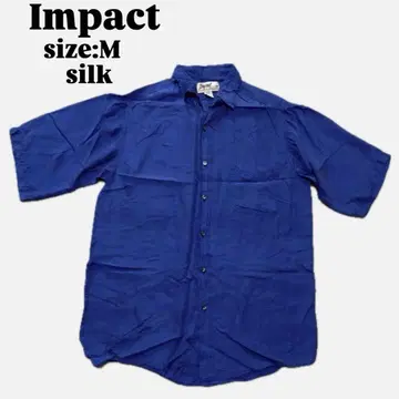 [ Impact ] 임팩트 90s 실크 셔츠 ( M ) 반팔 블루