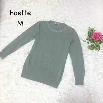 hoette M 민트 리브 니트 긴팔 스톤 펄 장식 성숙/러블리