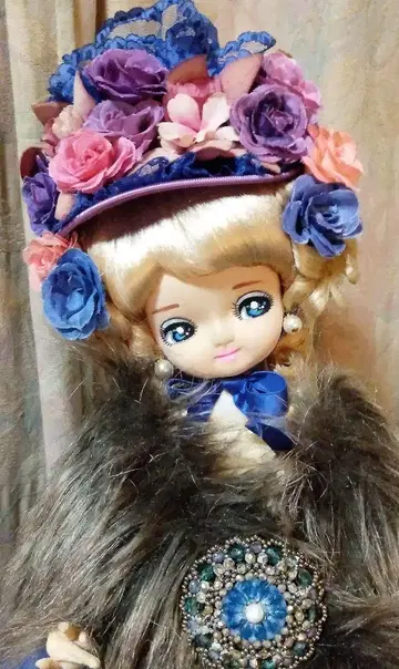 쇼와 레트로 프랑스 인형 블루 드레스 약 52cm 리본 인형