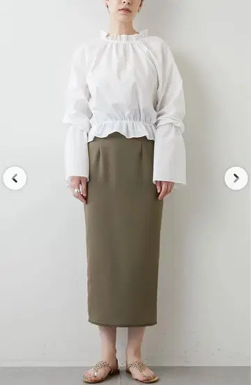 윔 가젯 블라우스 셔츠 스탠드 카라 개더 볼륨 슬리브