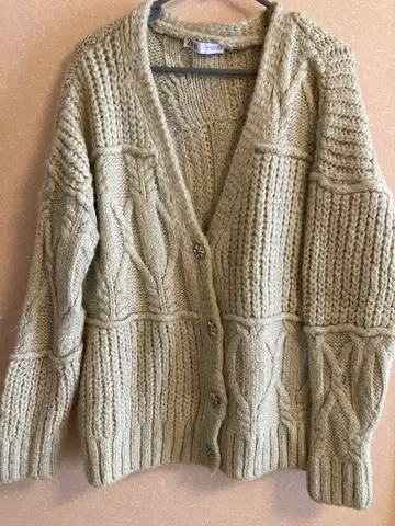 ZARA 옅은 그린 케이블 짜임 가디건