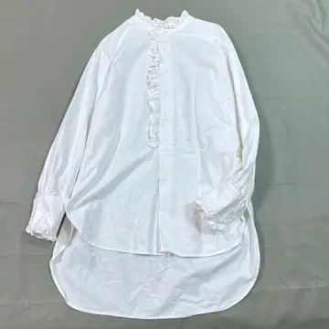 바빌론 블라우스 셔츠 프릴 개더 롱 무지 화이트